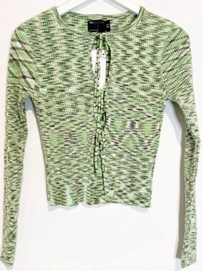 NWT ASOS Space Dye Tie Front Cutout Knit Cardigan Blouse Top y2k Preppy New 2